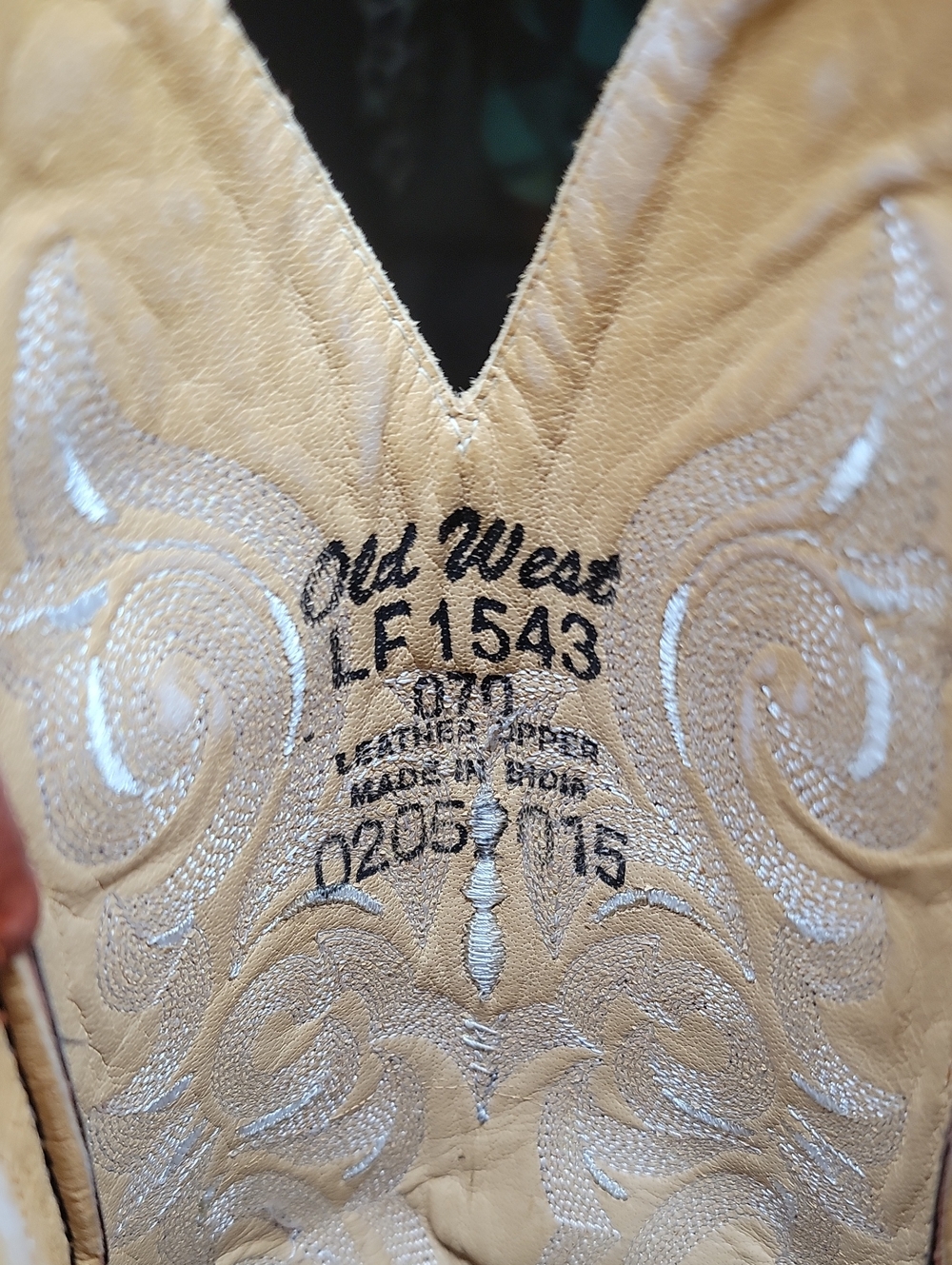 Old West Tan and Silver Embroidered Western Boot Interior